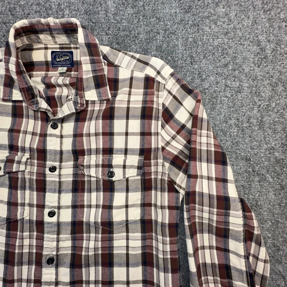 J. Crew Plaid Button Down Shirt Mens Medium Brown Cream Long‎ Sleeve Excellent